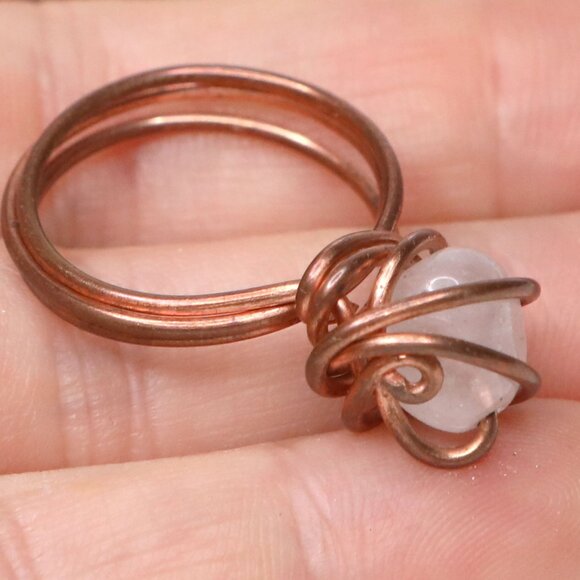 Handmade Copper Wire Wrapped Clear Quartz Crystal Ring - Boho Gemstone Jewelry - Picture 4 of 10